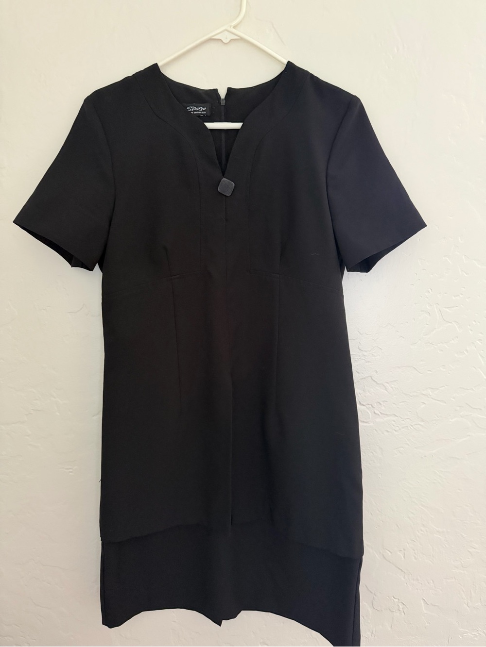 Vintage Black Short Sleeve Shift Dress with Front Button Detail